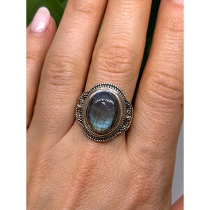 Vintage 925 Sterling Silver Labradorite Gemstone Ring Size 11
